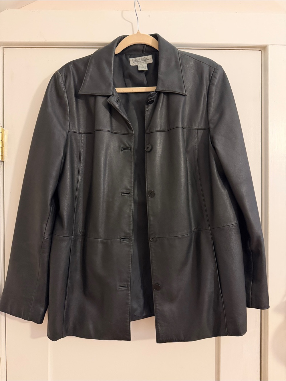 Vintage Y2K Brooks Brothers Black Leather Jacket Blazer Size M 2000